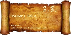 Hatvani Béla névjegykártya